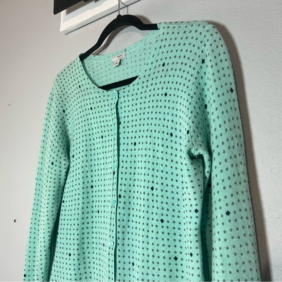 Halogen Mint Green Polka Dot Cashmere Cardigan Sweater Button Up Size Large Flaw - Picture 1 of 11